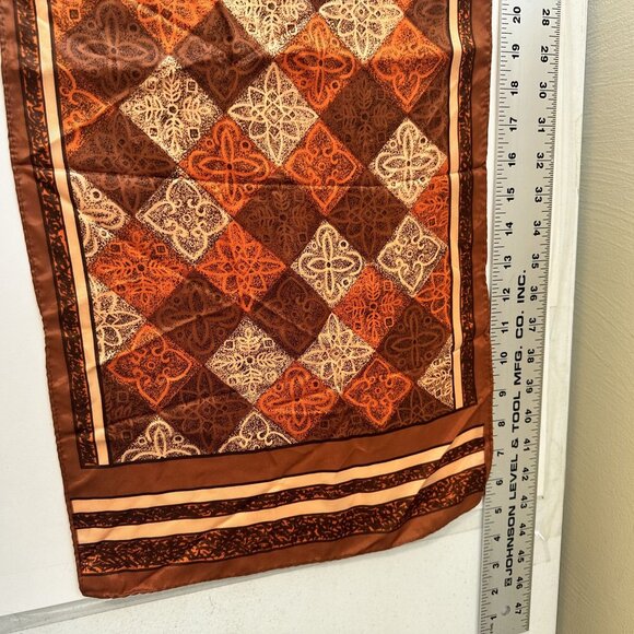 Vintage Womens Brown Neck Scarf Geometric 1970s Poly 42 x 13 inch - Picture 5 of 5
